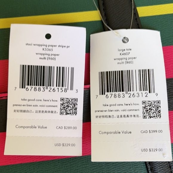 Kate Spade Wrapping Paper Large Tote Multi & Staci Wrapping Paper Stripes Wallet - Picture 8 of 16